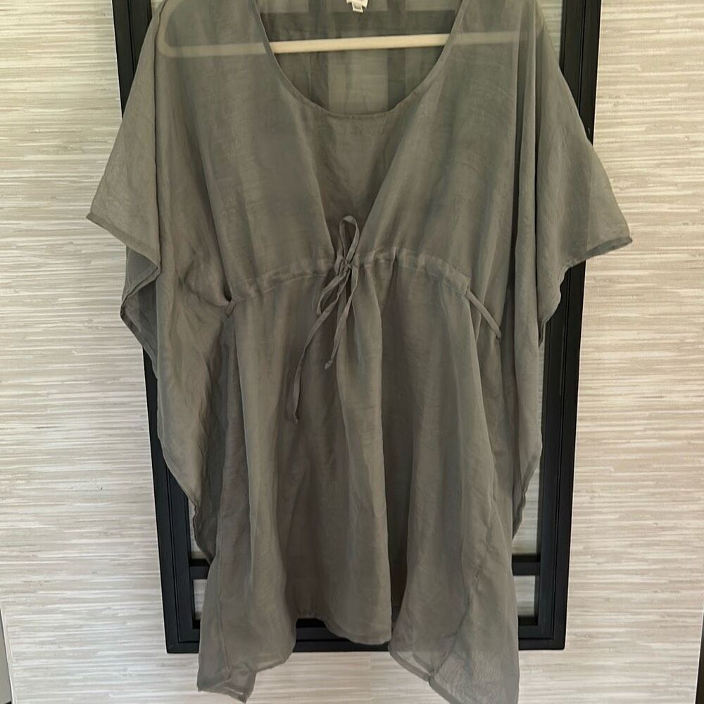 ECHO Bloomingdales sage green sheer poncho swimwear cover-up top tunic one size